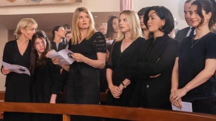 Sharon Horgan and the cast of Bad Sisters at a funeral