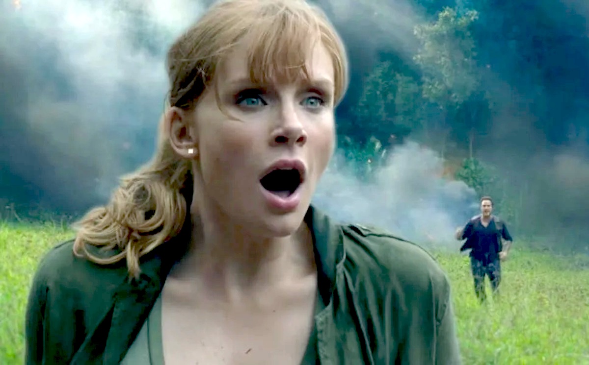 Bryce Dallas Howard looking shocked and frightened in Jurassic World: Fallen Kingdom.