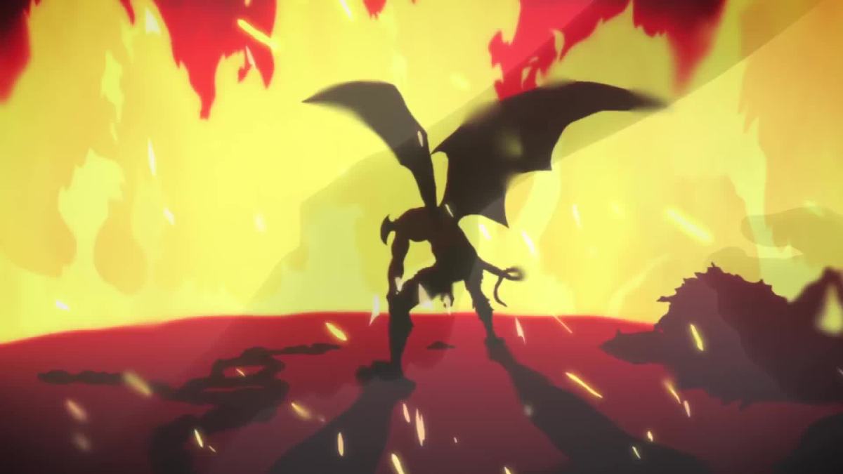 Devilman surrounded by fire in the anime Devilman Crybaby
