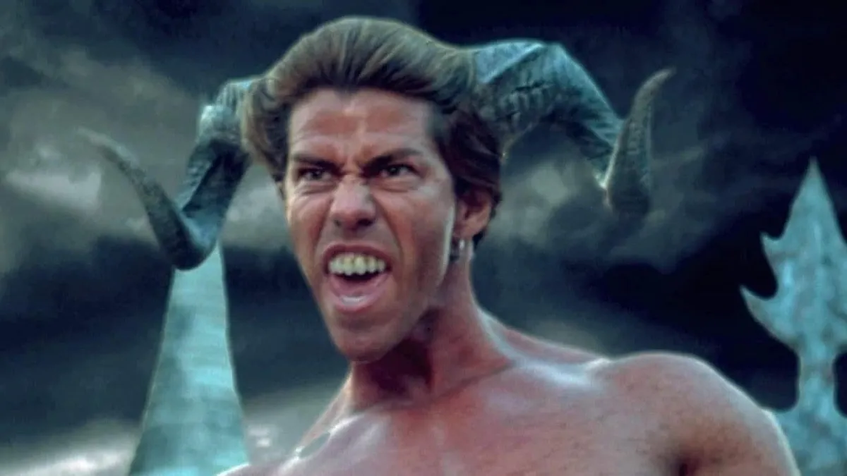 A dude with goat horns grins goofily in "Mortal Kombat: Annihilation" 