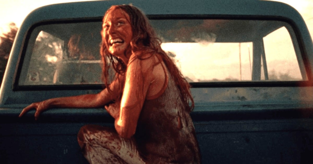 Marilyn Burns as Sally Hardesty fleeing in The Texas Chainsaw Massacre