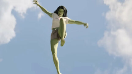 She-Hulk flying through the air