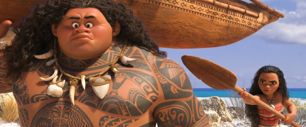 A still from Moana featuring the title character and Maui