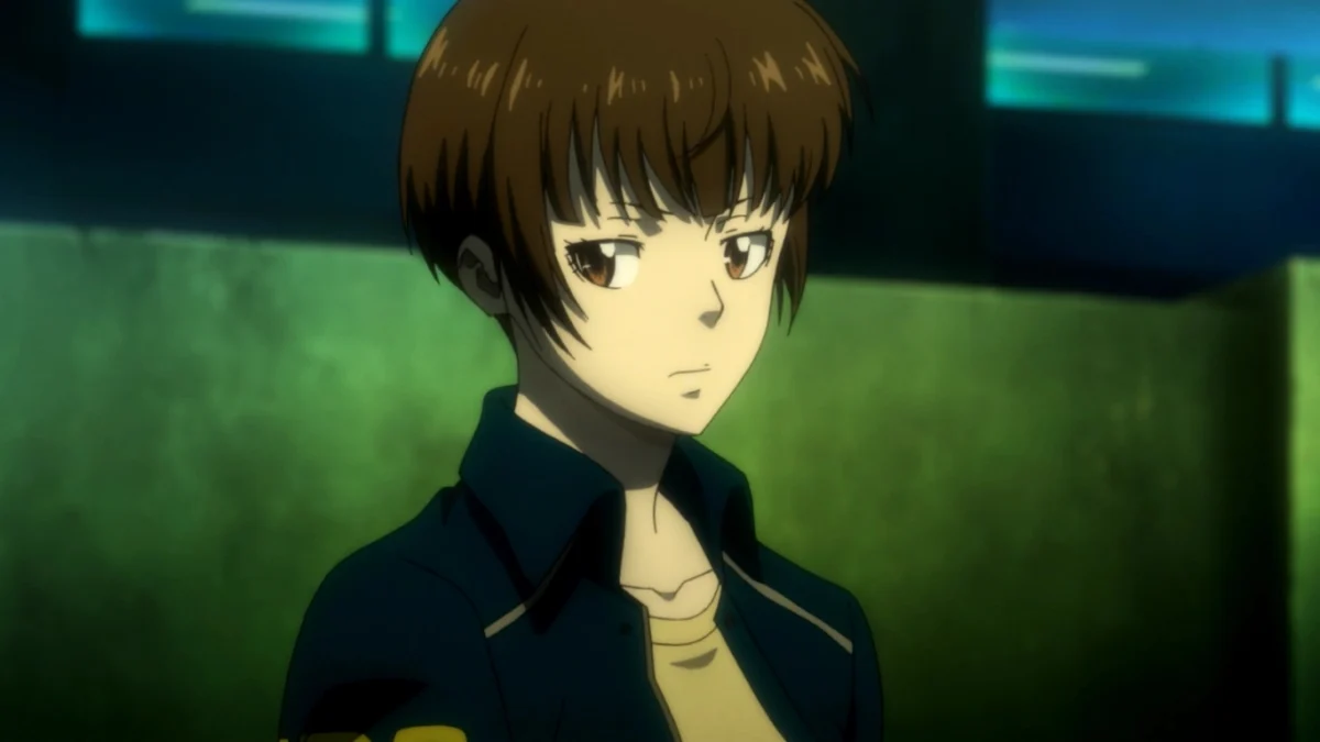 Young police officer Akane gives bombastic side eye in "Psycho Pass"