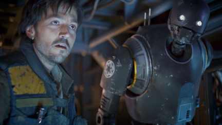 Diego Luna as Andor with K-2SO in Rogue One: A Star Wars Story