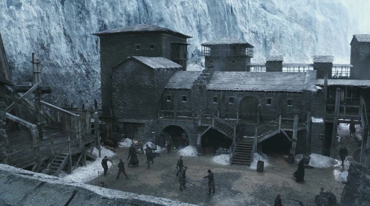 Brothers of the Night's Watch train in the main yard at Castle Black in Game of Thrones