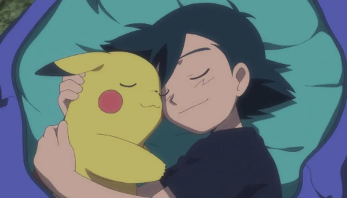 Ash and Pika cuddling