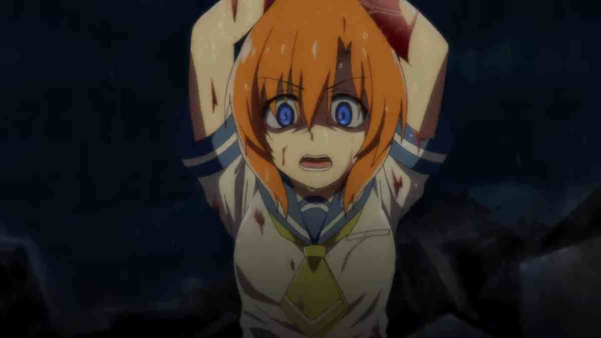 A character in Higurashi When They Cry swings a weapon.