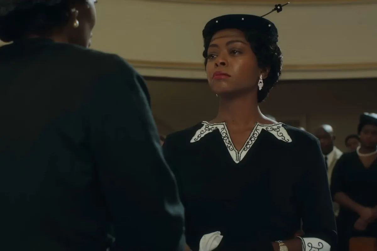 Chinonye Chukwu speaking about TILL with image of Danielle Deadwyler as Mamie Till-Mobley. Image: MGM.