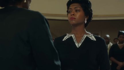 Chinonye Chukwu speaking about TILL with image of Danielle Deadwyler as Mamie Till-Mobley. Image: MGM.