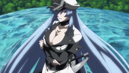 Esdeath smiling evilly with her arms crossed (White Fox)