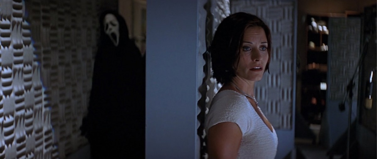 gale hiding from ghostface in Scream 2 