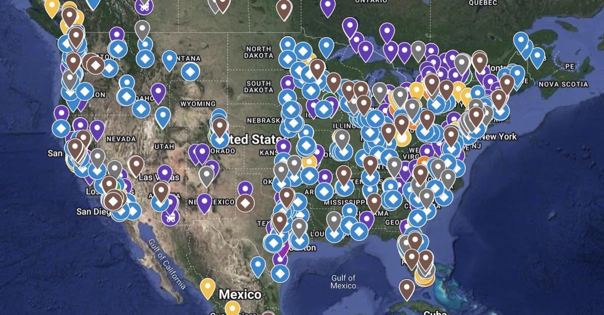 google maps gender mapper map with many U.S. locations highlighted