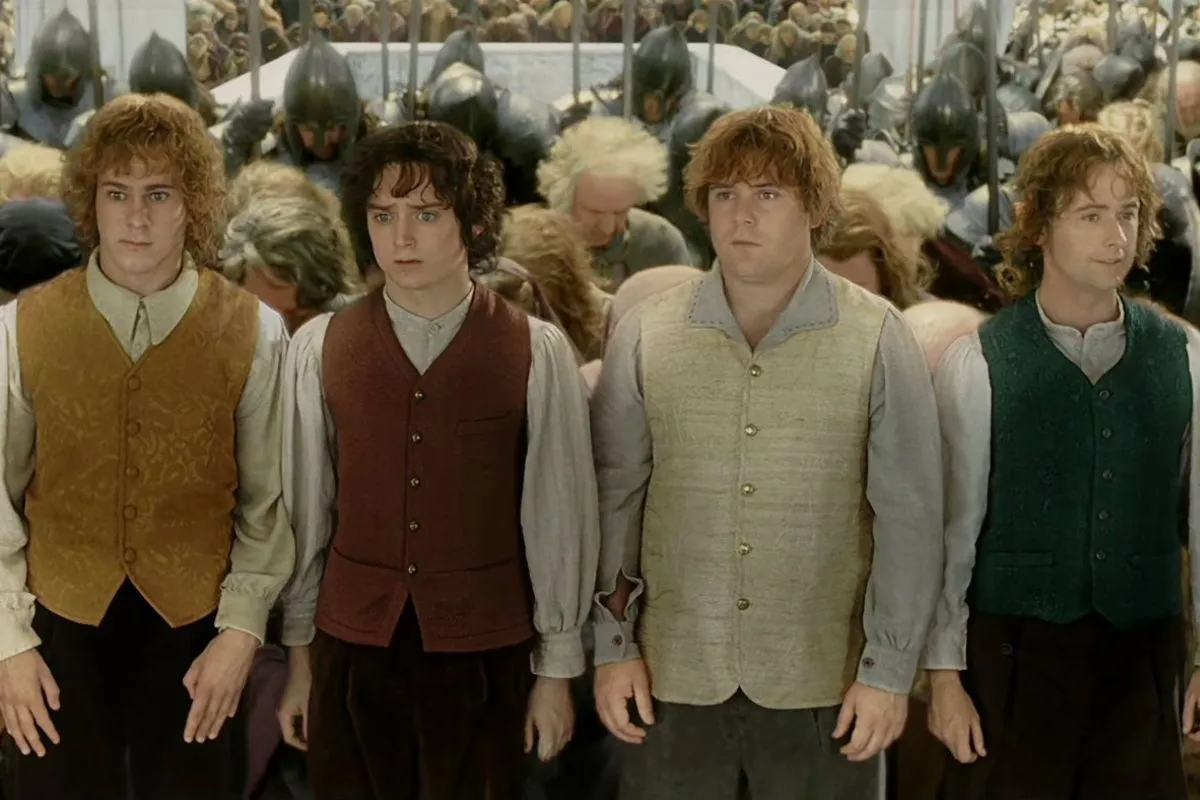 (not in order) Frodo Baggins, Sam Gamgee, Pippin Took, & Merry Brandybuck in Return of the King. Image: New Line Cinema.