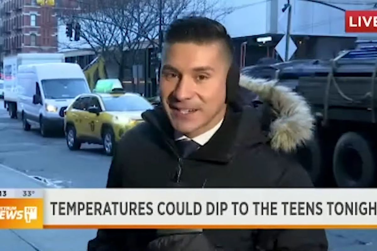 Erick Adame in 2021 out in the cold reporting the weather. Image: Specturm News NY1.
