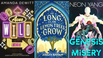 Three books mentioned in this months bookclub. Image: Peachtree Teen, Little Brown Books for Young Readers, and Tor Books.