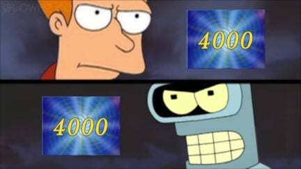 Bender challenges Fry to a Yu-Gi-Oh duel. Image: LowHP on YouTube.
