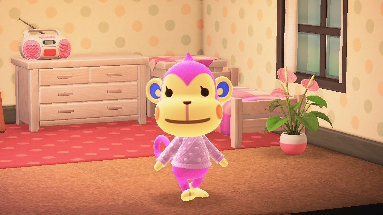 Nana the perfectly pink monkey in her perfectly pink home.