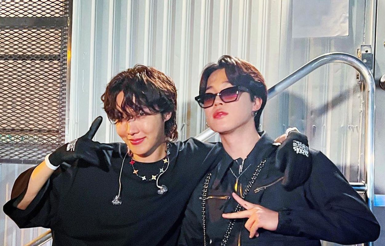 BTS members Jimin and JHope after JHope's performance at Lollapalooza 2022