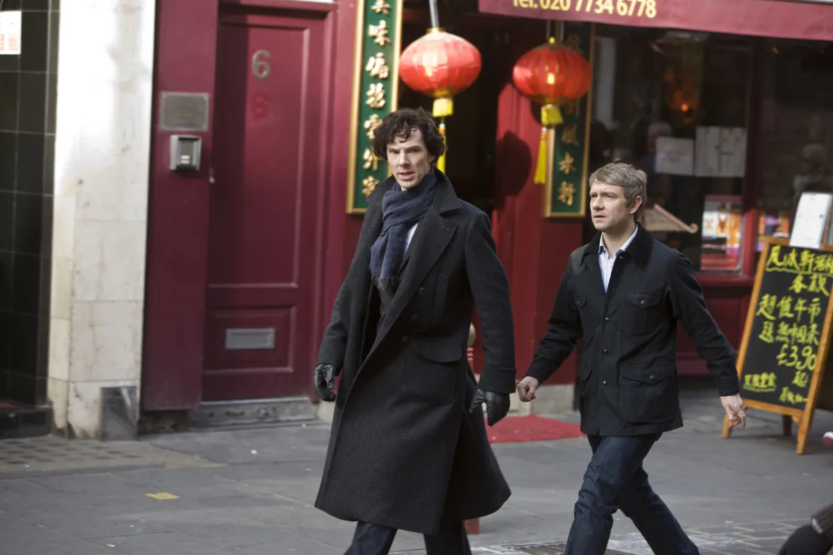 Benedict Cumberbatch & Martin Freeman as Sherlock and Watson in The Blind Banker