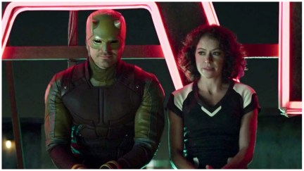 Charlie Cox as Daredevil and Tatiana Maslany as She-Hulk in 'She-Hulk: Attorney at Law'.