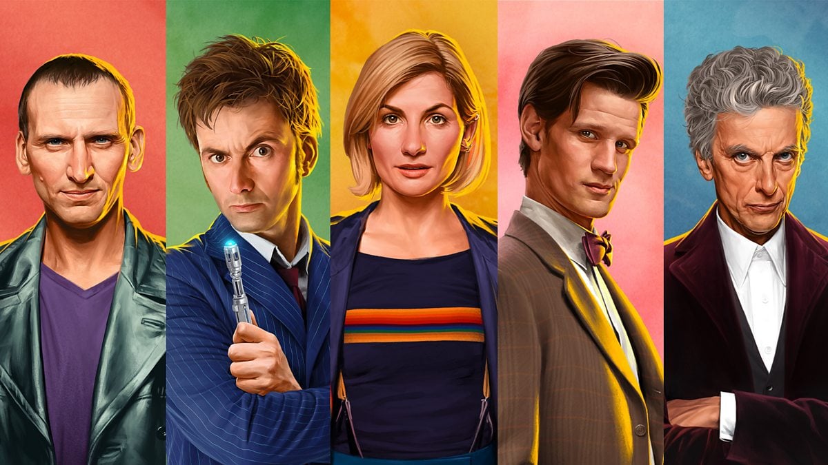 Christopher Eccleston, David Tennant, Jodie Whittaker, Matt Smith and Peter Capaldi all portrayed as their respective Doctors