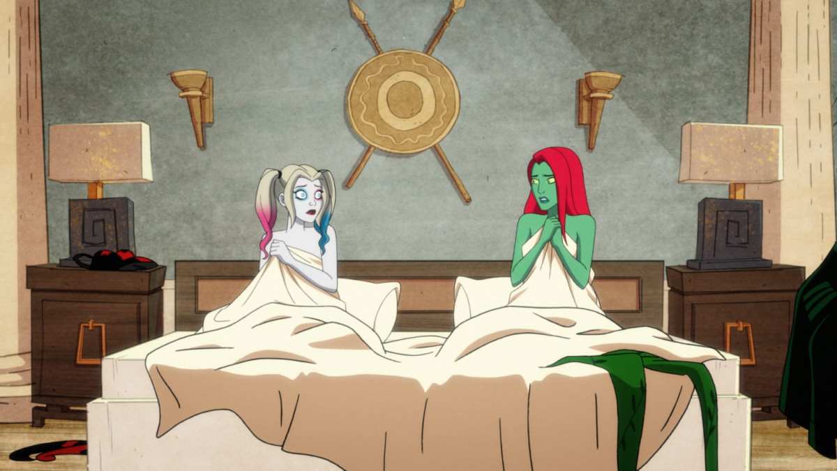 Harley and Poison Ivy tangled in the sheets the morning after their first time together 