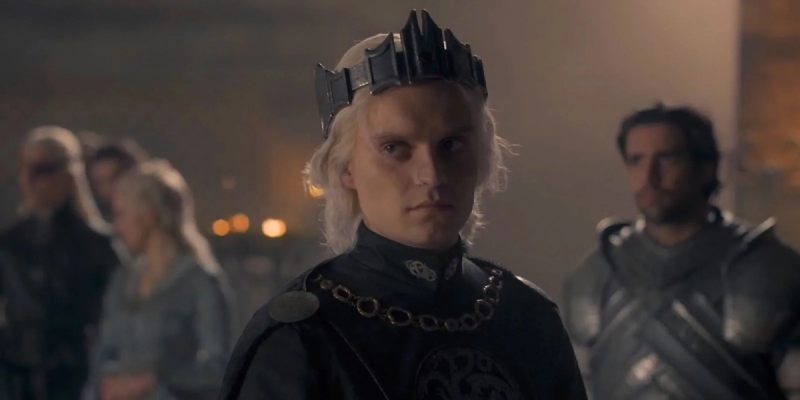 Aegon II Targaryen after his coronation in the Dragonpit in Episode 9 of House of the Dragon