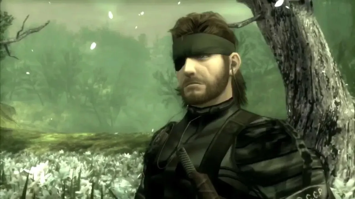 Naked Snake stands in a field of white flowers in "Metal Gear Solid 3"