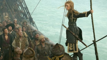 A picture of Pirate King Elizabeth Swann, played by Keira Knightley, in Pirates of the Caribbean At World's End