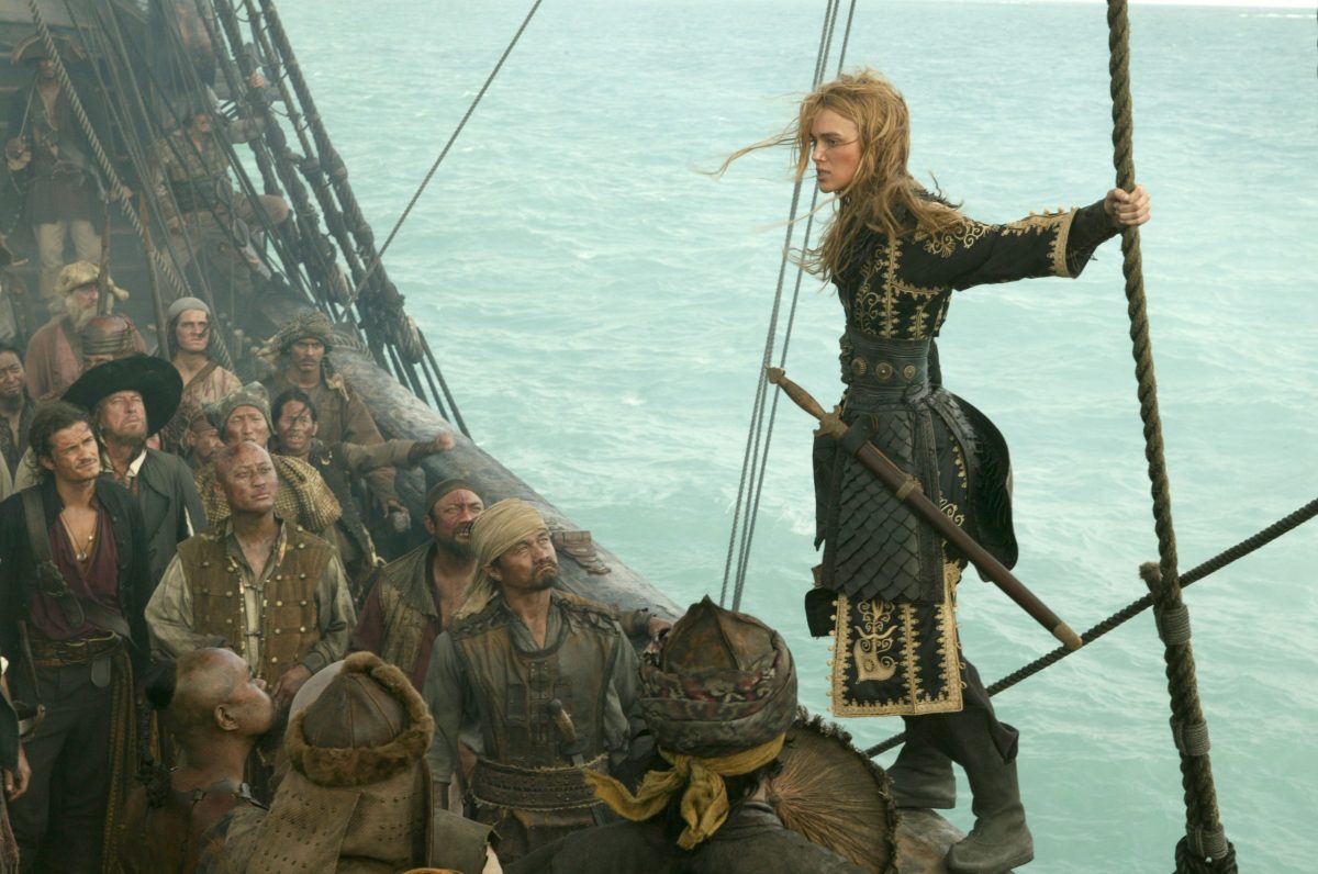 A picture of Pirate King Elizabeth Swann, played by Keira Knightley, in Pirates of the Caribbean At World's End