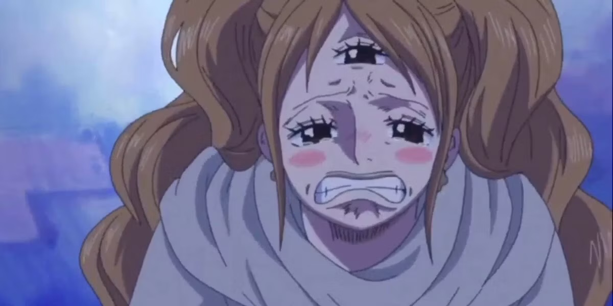 Charlotte Pudding weeps from all three of her eyes in "One Piece"
