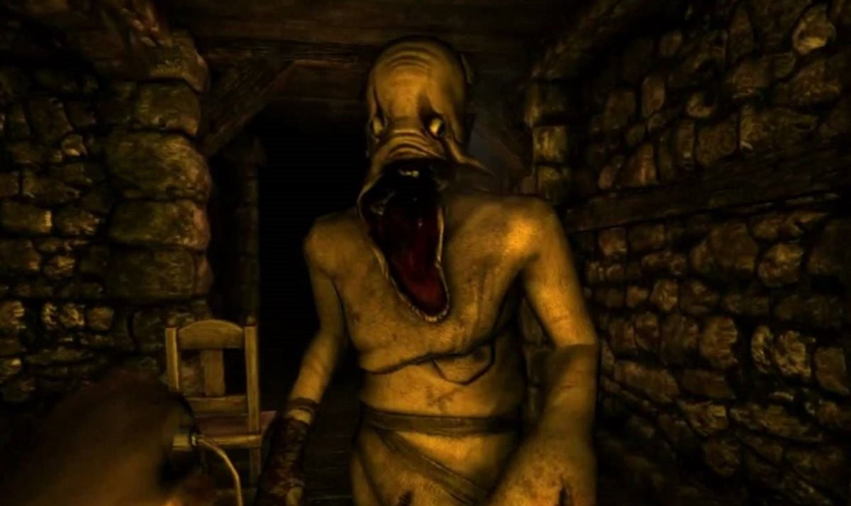 A horrid creature approaches the camera in "Amnesia: Dark Descent"