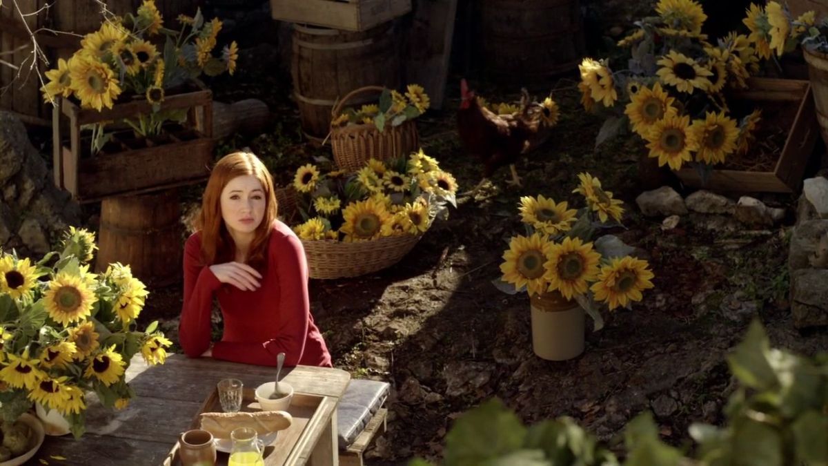 Amy Pond in sunflowers on Doctor Who