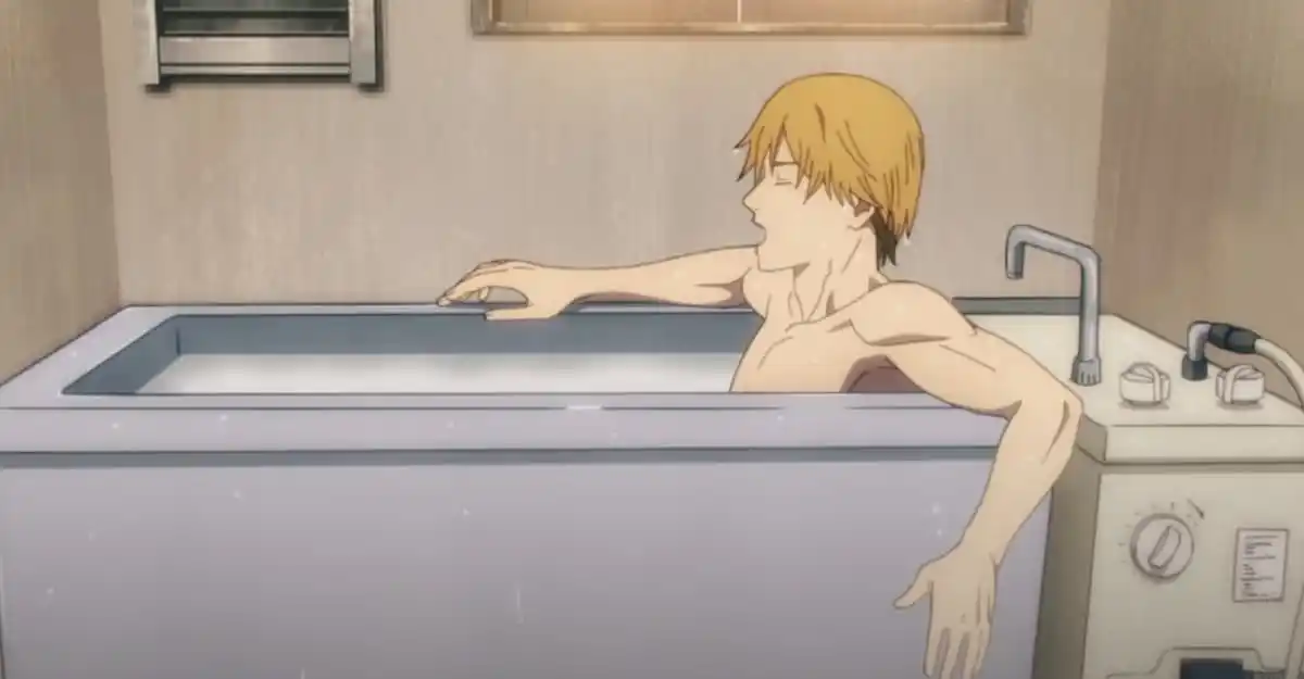 Denji's bathtub scene in the second episode of MAPPA's anime adaption of Chainsaw Man
