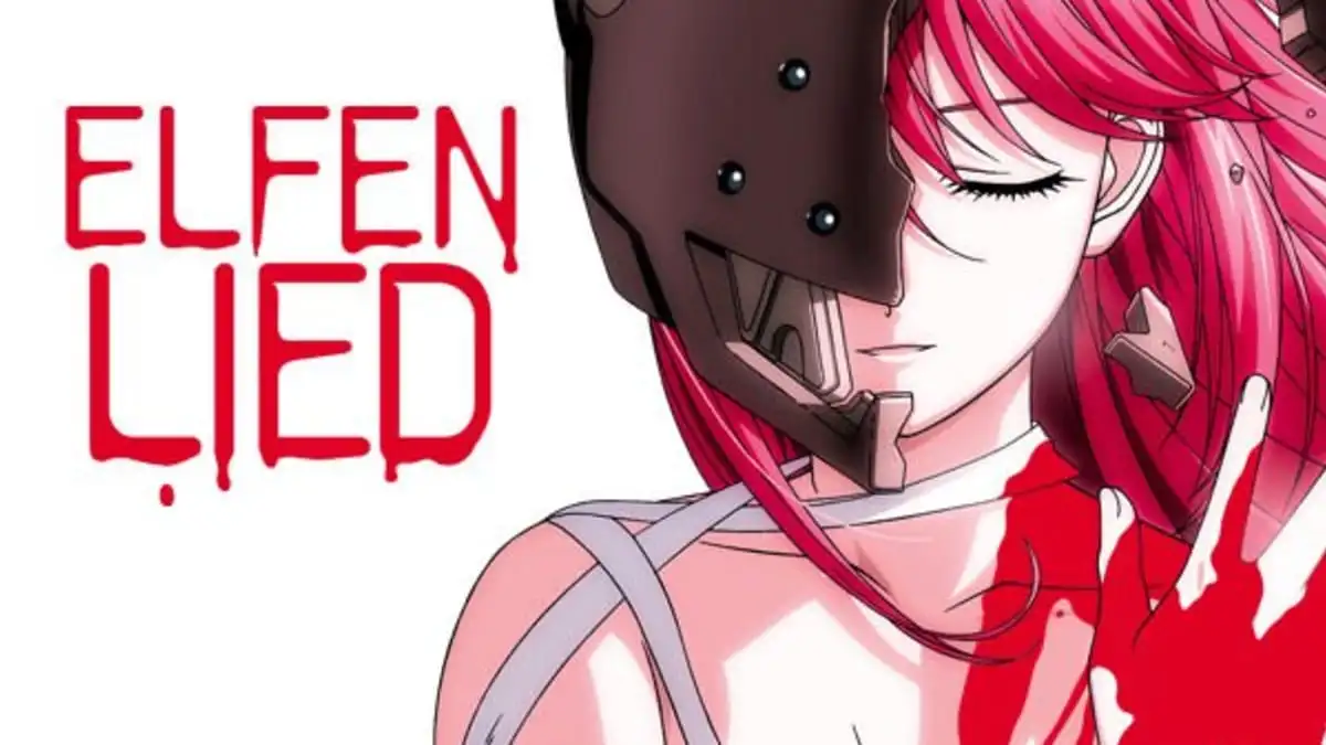 Lucy pictured on the title card for Elfen Lied (arms/studio guts)