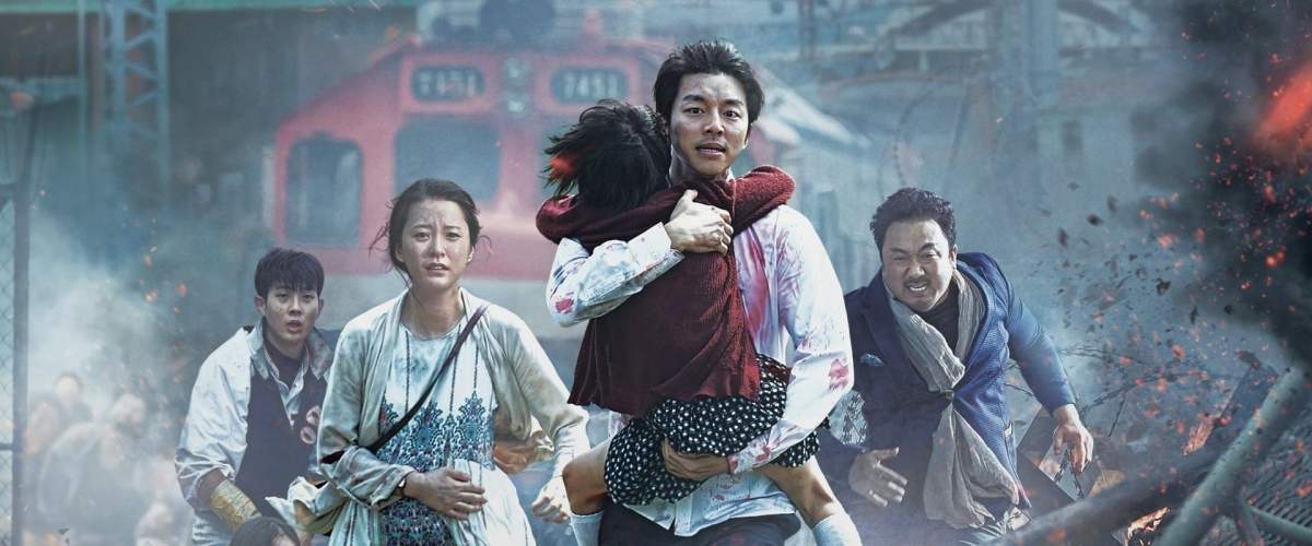 the cast of Train to Busan running away from a horde of zombies