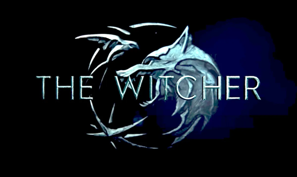 Netflix's The Witcher title and logo on black background.