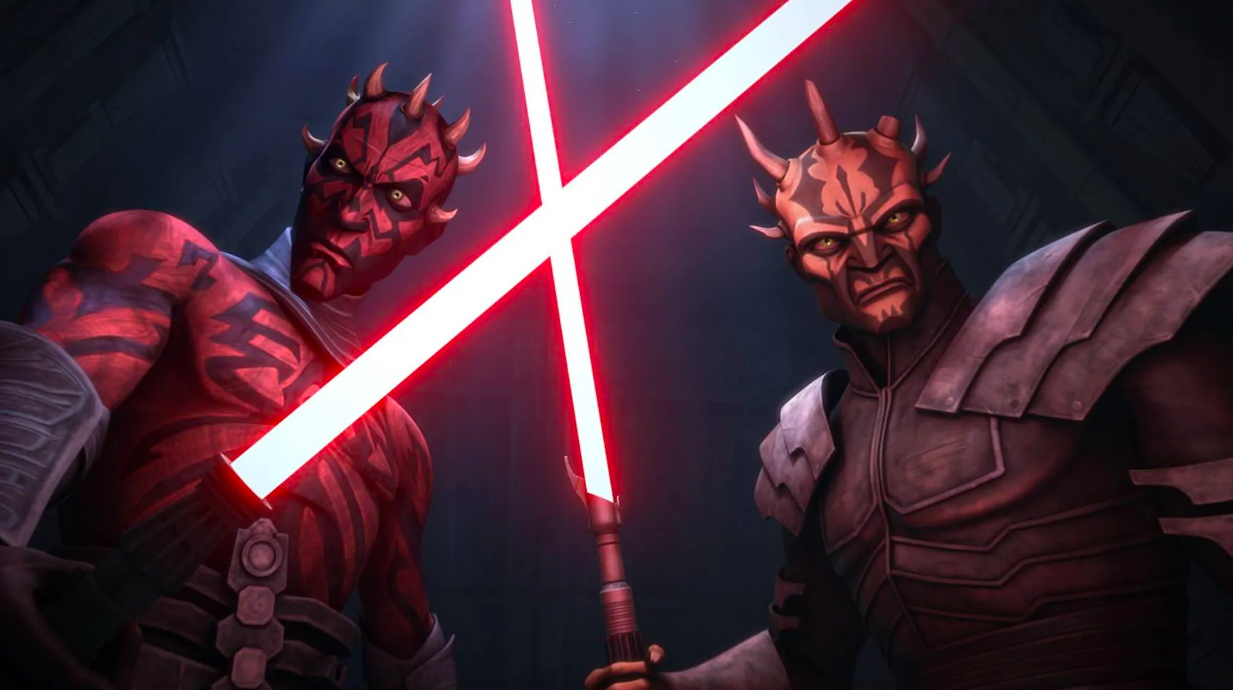 Darth Maul and Savage Opress holding their lightsabers in an image from Star Wars: The Clone Wars, season 5