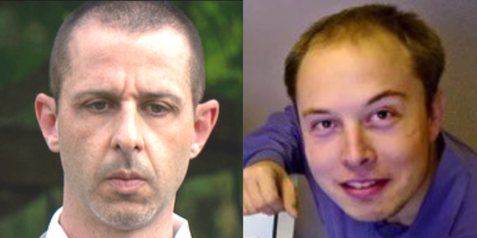 Left: Kendall Roy with a shaved head. Right: Elon Musk before his hair transplant