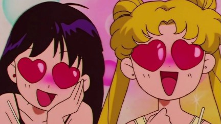Sailor Moon and Sailor Mars with heart eyes in 'Sailor Moon'
