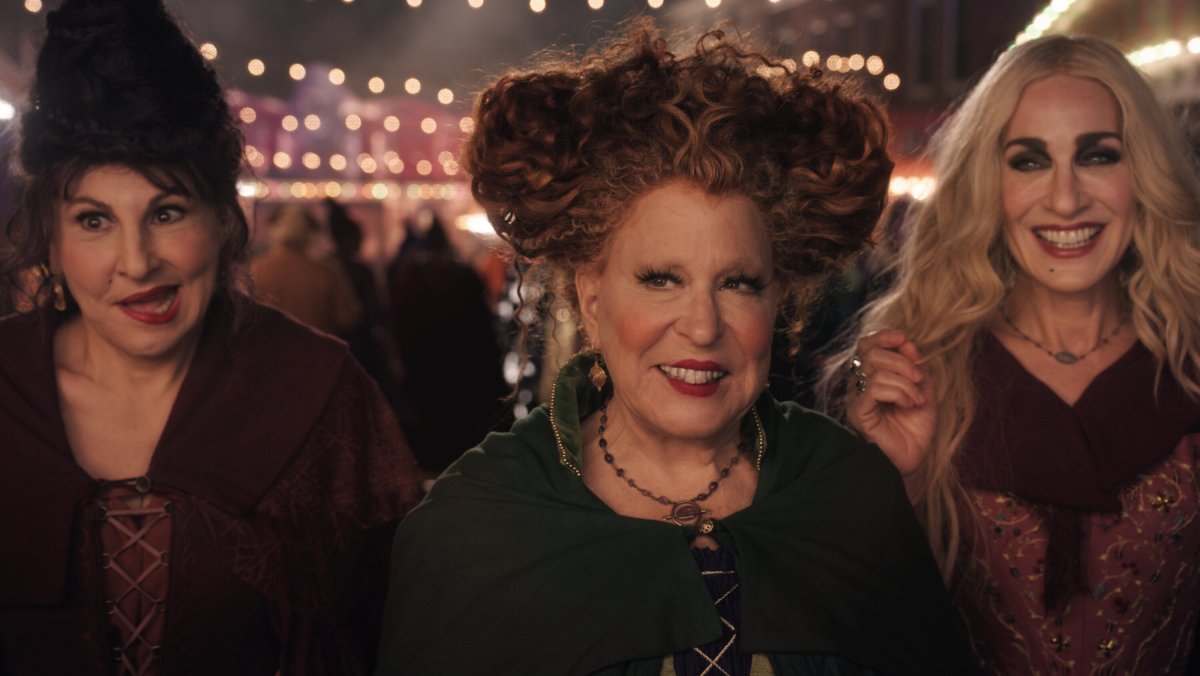 Kathy Najimy, Bette Midler, and Sarah Jessica Parker as the Sanderson Sisters in Disney's Hocus Pocus 2