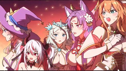 A group of buxom anime girls from Vampire Survivors porn clone Sexy Mystic Survivors.