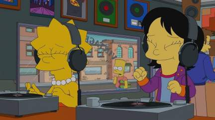 Lisa and her new friend grooving out to music in The Simpsons