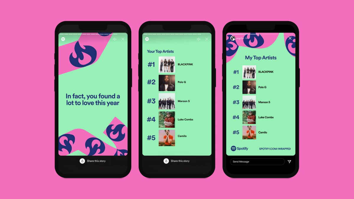 Example of 2021's Spotify Wrapped, as provided by TechCrunch.