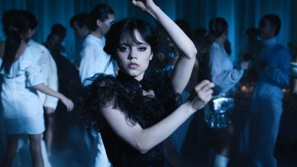 Jenna Ortega as Wednesday Addams in 'Wednesday,' dancing in a black ballgown