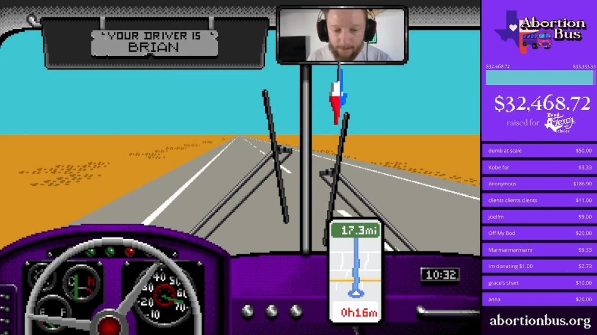 Abortion bus livestream. Image: Brian Moore.