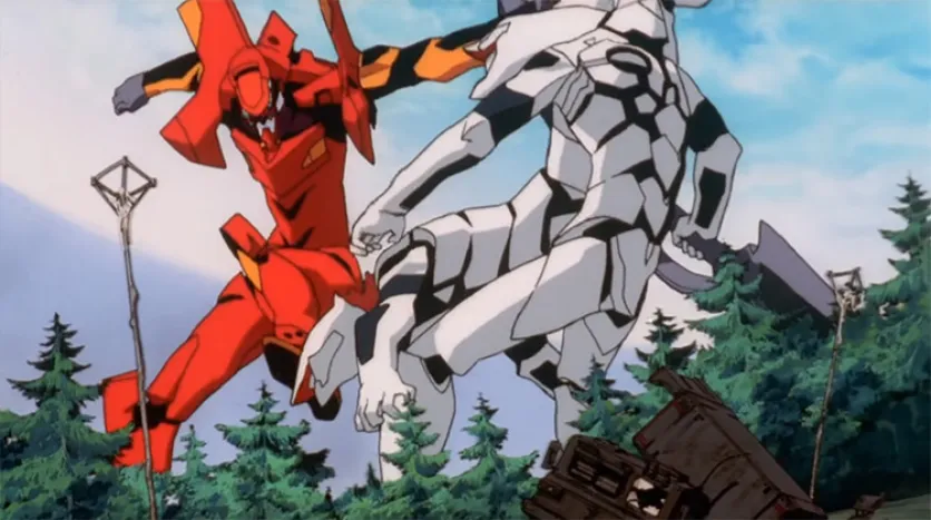 Asuka fights the Mass produced Evangelions in Neon Genesis Evangelion