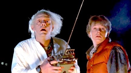 Doc and Marty stare in disbelief in Back to the Future.