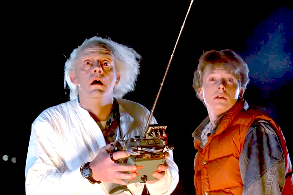 Doc and Marty stare in disbelief in Back to the Future.